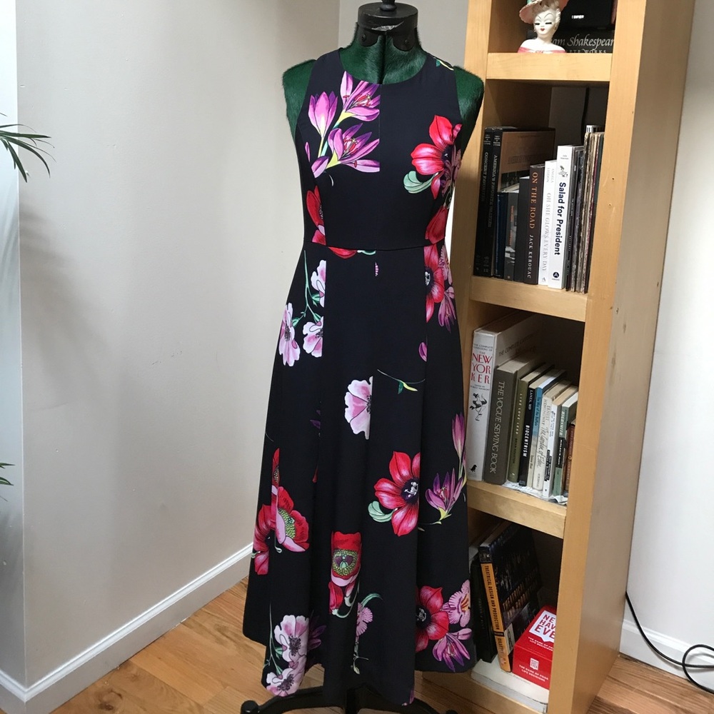 Black floral midi dress